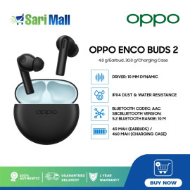 Oppo Enco Buds 2 | Dust & water resistance | 35.2 mm*20.3 mm*23.3 mm