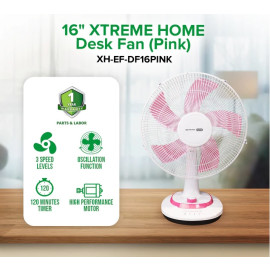 XTREME HOME Desk Fan (Pink)- XH-EF-DF16PINK 16''
