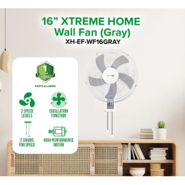 XTREME HOME Wall Fan (Gray) XH-EF-WF16GRAY 16''