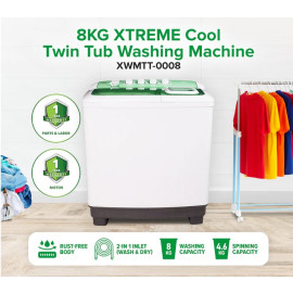 XTREME COOL Twin Tub Washing Machine  XWMTT-0008 8KG