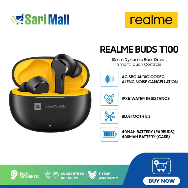 REALME BUDS T100 Smart Touch Controls 10mm Dynamic Bass Driver